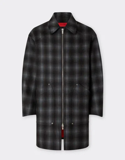 Ferrari Tartan Wool Flannel Pea Coat In Verde Mugello