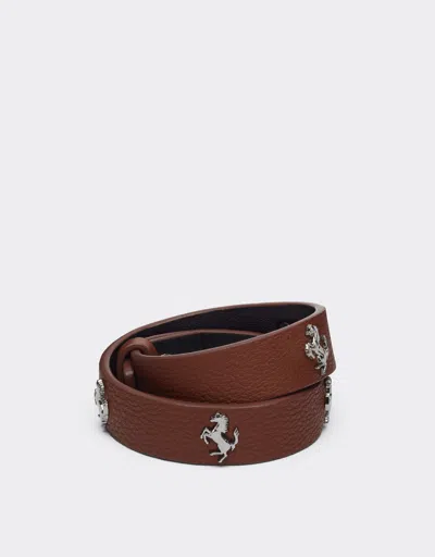Ferrari Kids'  Textured Leather Bracelet With Studs In Hide