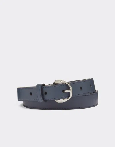 Ferrari Kids'  Thin Leather Belt With Prancing Horse Detail In Navy