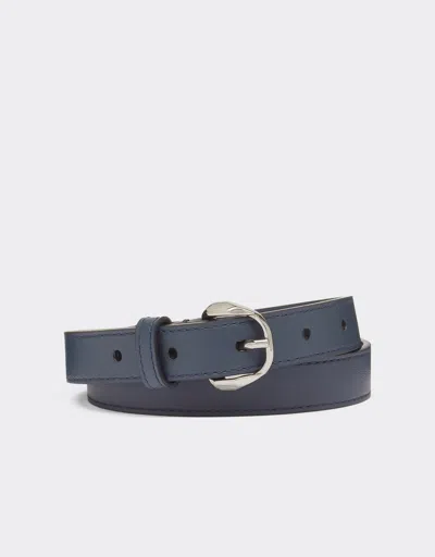Ferrari Thin Leather Belt With Prancing Horse Detail In Navy