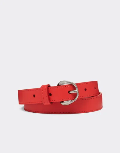 Ferrari Thin Leather Belt With Prancing Horse Detail In Rosso Corsa