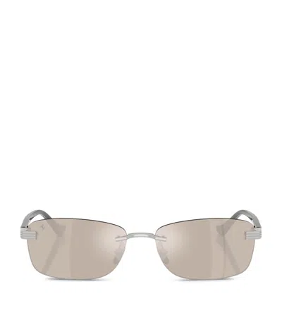 Ferrari Titanium Rimless Rectangular Sunglasses In Silver