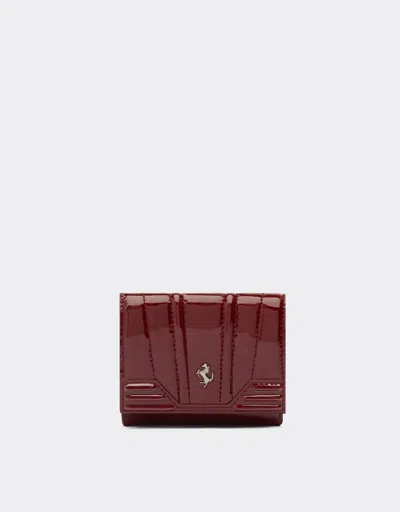 Ferrari Trifold Wallet In Glossy Patent Leather In Burgundy