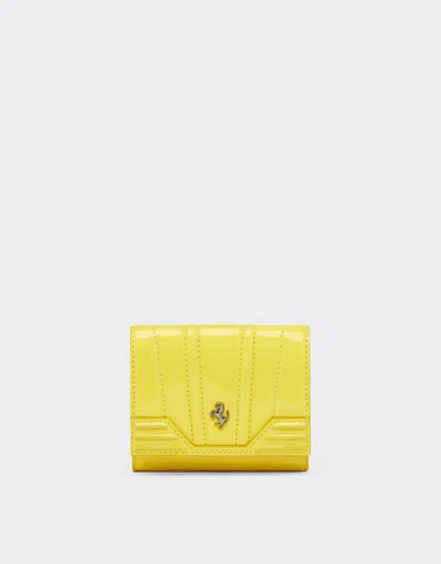 Ferrari Trifold Wallet In Glossy Patent Leather In Giallo Modena