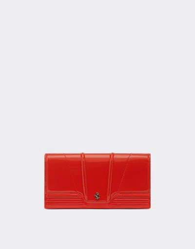 Ferrari Trifold Wallet In Patent Leather In Rosso Dino