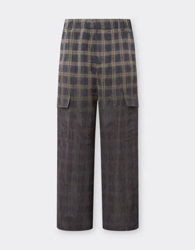 Ferrari Trousers In Chiné Check Printed Nylon In Brown