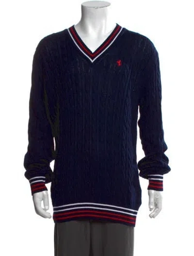 Pre-owned Ferrari V-neck Long Sleeve Pullover W/ Tags In Blue