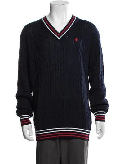 Pre-owned Ferrari V-neck Long Sleeve Pullover W/ Tags In Blue