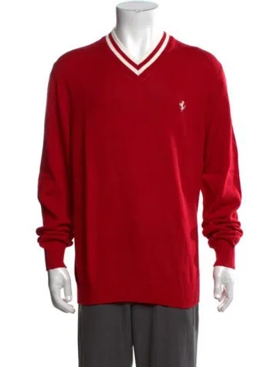 Pre-owned Ferrari V-neck Long Sleeve Pullover W/ Tags In Red