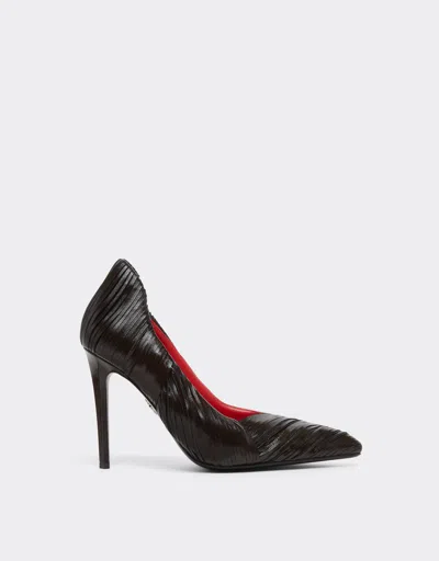 Ferrari Wet-glossy Leather Pumps In Brown