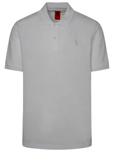 Ferrari White Cotton Blend Polo Shirt