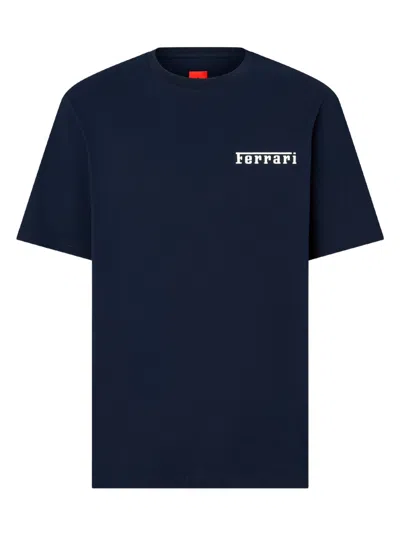 Ferrari White Cotton Minimalist Logo T-shirt In Blue