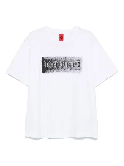 FERRARI WHITE CREWNECK LOGO T-SHIRT