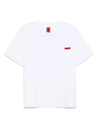 FERRARI WHITE CREWNECK LOGO T-SHIRT