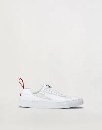 Ferrari Women's Slip-on Leather Trainers Featuring The Prancing Horse In Optical White