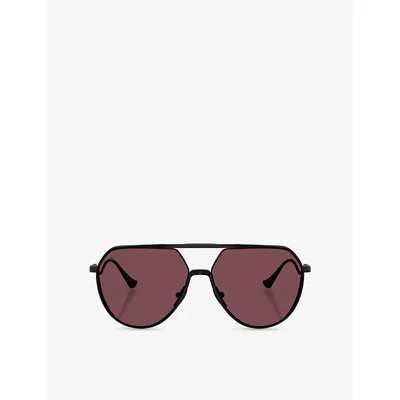 Ferrari Womens Fh1021t Pilot-frame Metal Sunglasses Black In Burgundy