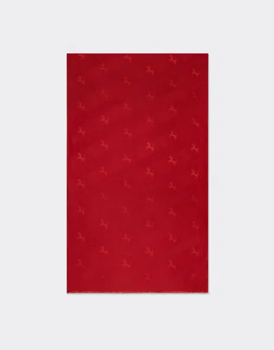 Ferrari Kids'  Wool And Silk Scarf With Prancing Horse Motif In Rosso Corsa