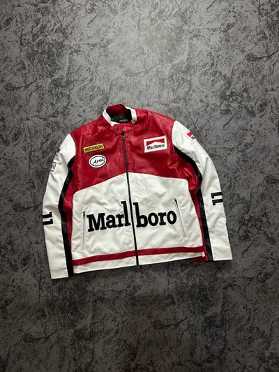 Pre-owned Ferrari X Marlboro Vintage Leather Jacket Marlboro Big Logo White Red