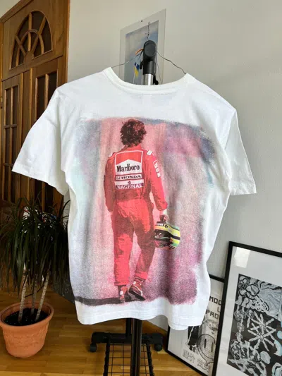 Pre-owned Ferrari X Marlboro Vintage Marlboro T-shirt All Over Print Ayrton Senna In White
