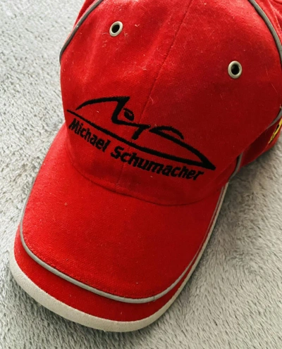 Pre-owned Ferrari X Racing Michael Schumacher 1 2002 Logo Cap Racing Ferrari In Faded Red