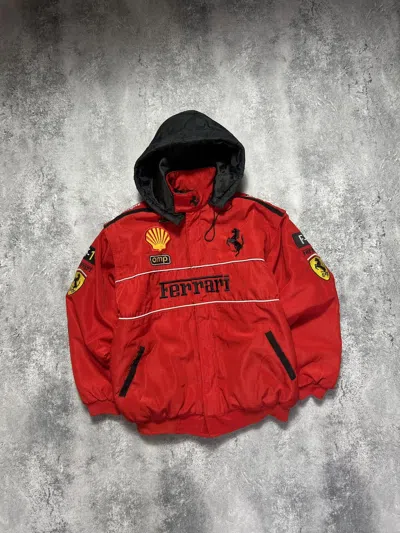 Pre-owned Ferrari X Racing Vintage Racing Jacket Ferrari 1996 Hooded Red Big Logo