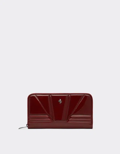 Ferrari Zip Wallet In Metallic Leather In Burgundy