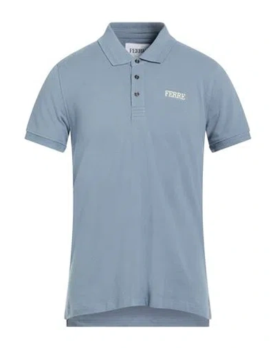 Ferre' Man Polo Shirt Slate Blue Size Xl Cotton