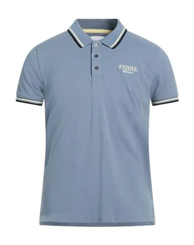 Ferre' Man Polo Shirt Slate Blue Size Xxl Cotton
