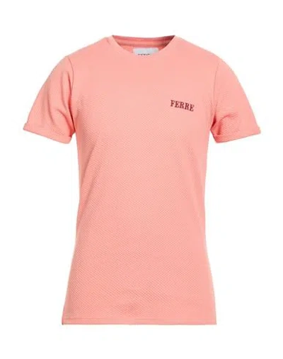 Ferre' Man T-shirt Salmon Pink Size Xxl Cotton, Elastane