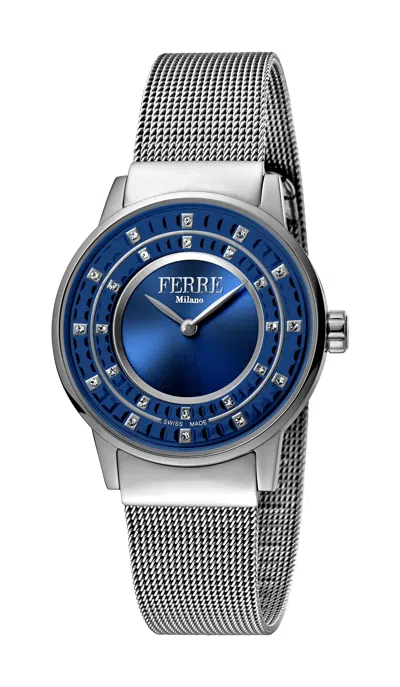Ferre Milano Ladies D. Blue Dial Ss Mesh Watch In Silver