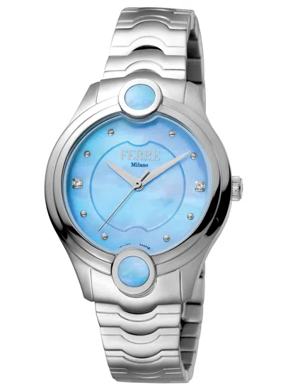 Ferre Milano Women's Blue Dial Stainless Steel Watch In Silver