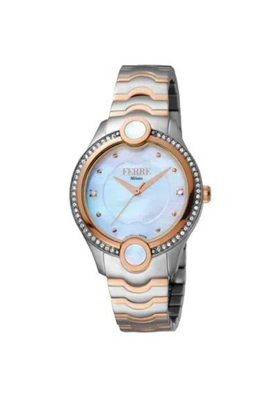 Pre-owned Ferre Milano Women's Fm1l082m0031 White Mop Two-tone Steel Wristwatch