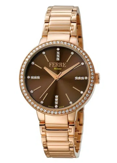 Pre-owned Ferre Milano Women's Fm1l084m0091 Rose-gold Ip Stainless Steel Wristwatch