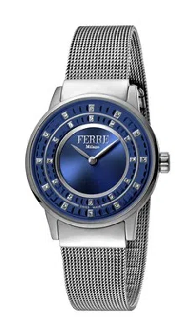 Pre-owned Ferre Milano Women's Fm1l102m0051 Blue Dial Stainless Steel Ip Wristwatch