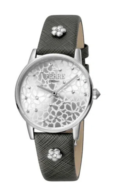 Pre-owned Ferre Milano Women's Fm1l103l0201 Silver Dial Grey Leather Wristwatch