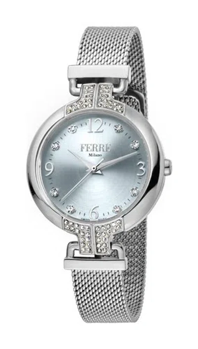 Pre-owned Ferre Milano Women's Fm1l115m0051 Silver Dial Steel Ip Mesh Bracelet Watch