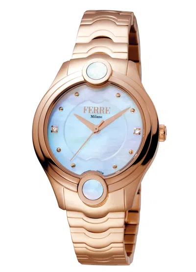 Ferre Milano Women's White Mop Dial Stainless Steel Watch In Gold Tone / Mother Of Pearl / Rose / Rose Gold Tone / White
