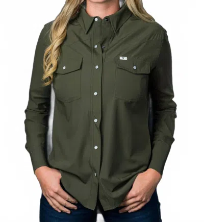 Ferrell Long Sleeve Snap Shirt In Olive In Green
