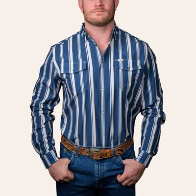 Ferrell Men's Blue Stripe Print Long Sleeve Pearl Snap Western Shirt