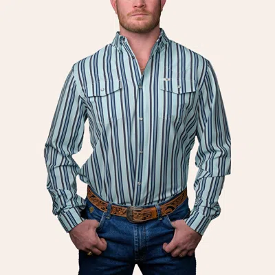 Ferrell Men's Blue Stripe Print Western Shirt