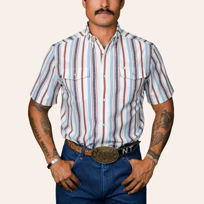 Ferrell Men's Brooks White Stripe Print Pearl Snap Western Shirt