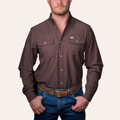 Ferrell Men's Brown Geo Print Long Sleeve Pearl Snap Western Shirt