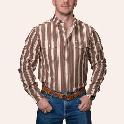 Ferrell Men's Brown Stripe Print Long Sleeve Pearl Snap Western Shirt