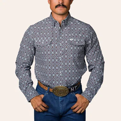 Ferrell Men's Connor Blue Geo Print Long Sleeve Pearl Snap Western Shirt
