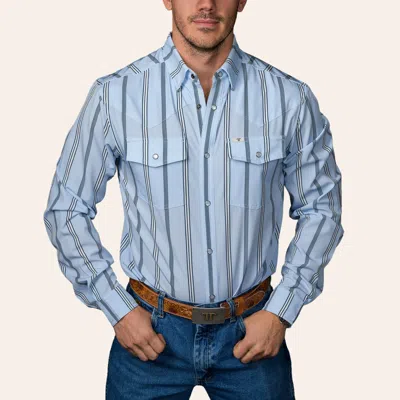 Ferrell Men's Denver Blue Stripe Print Long Sleeve Pearl Snap Western Shirt