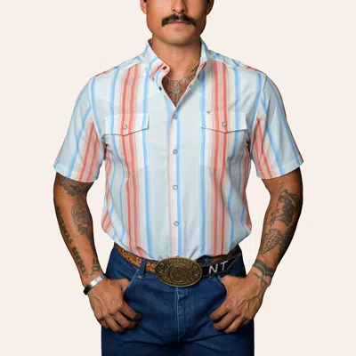 Ferrell Men's Harrison Blue & Salmon Stripe Print Pearl Snap Western Shirt