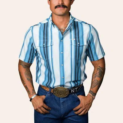 Ferrell Men's Harrison Blue & White Stripe Print Pearl Snap Western Shirt