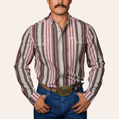 Ferrell Men's Harrison Brown Stripe Print Long Sleeve Pearl Snap Western Shirt