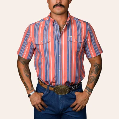 Ferrell Men's Harrison Salmon & Blue Stripe Print Pearl Snap Western Shirt In Pink