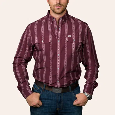 Ferrell Men's Hayes Maroon Paisley Stripe Print Long Sleeve Pearl Snap Western Shirt In Burgundy